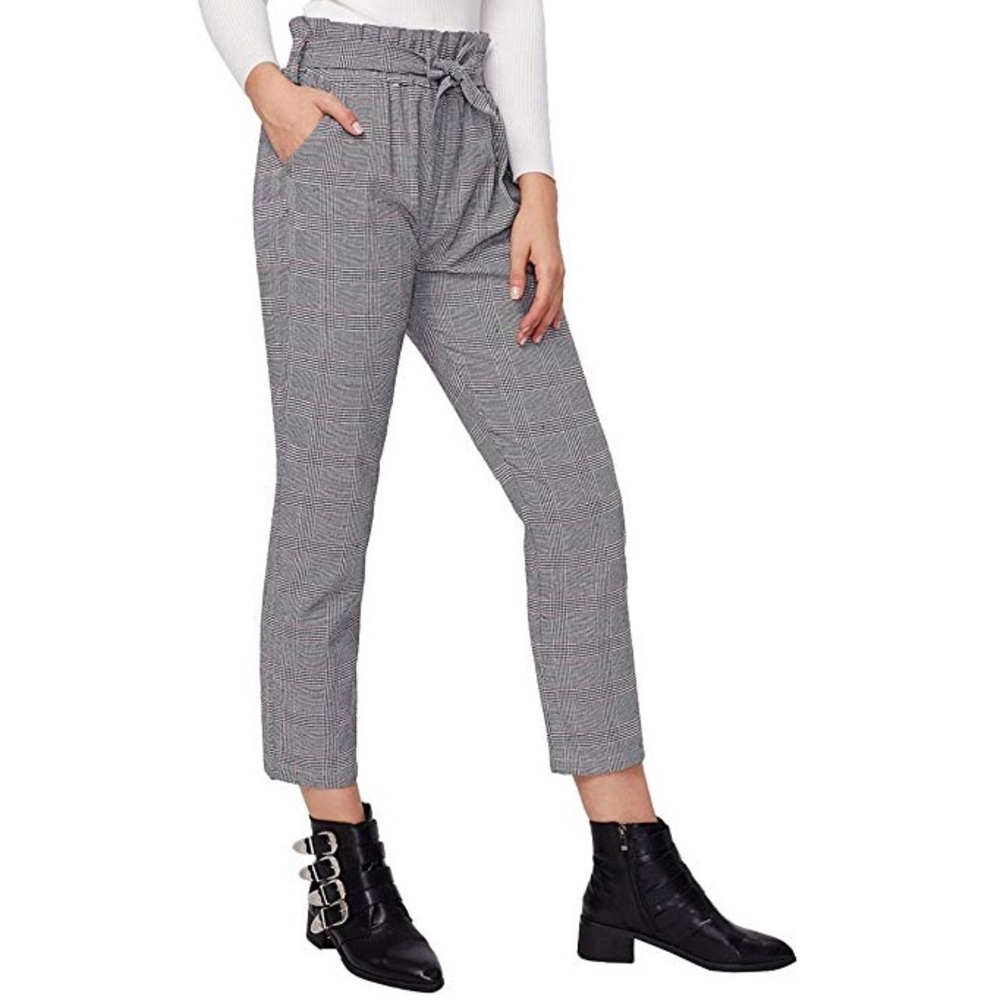 High-waisted plaid taper pants